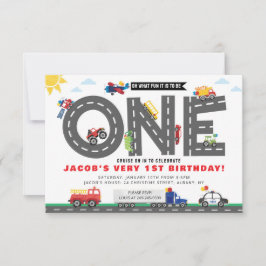 Invitación de transporte para el primer cumpleaños