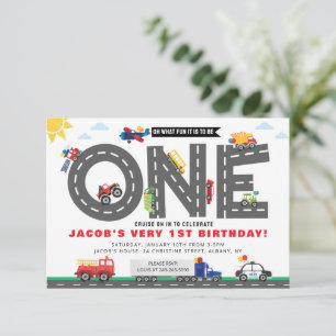 Invitación de transporte para el primer cumpleaños