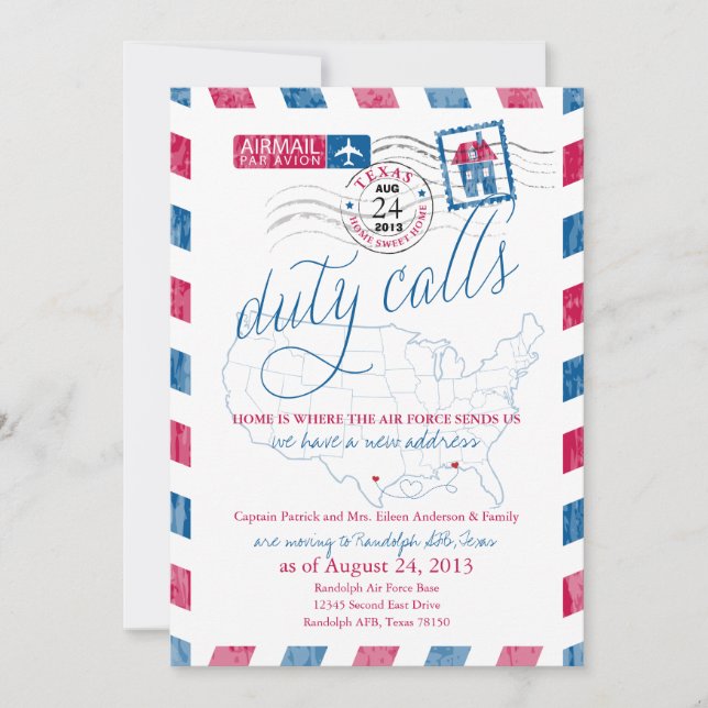 Invitación de traslado militar de Texas Airmail (Anverso)