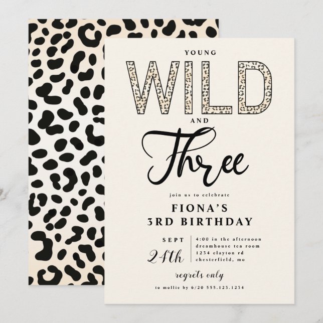 Invitación de tres cumpleaños a Leopard Young Wild (Anverso / Reverso)