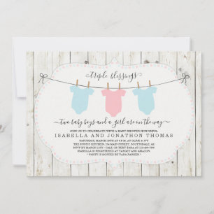 Invitación de trillizos a Baby Shower - 2 niños y