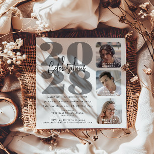 Invitación de triple graduación de foto gris