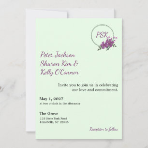 Invitación de triple unión con corona floral