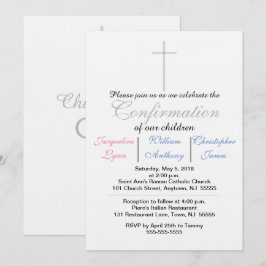 Invitación de tripletes azules y rosados de confir