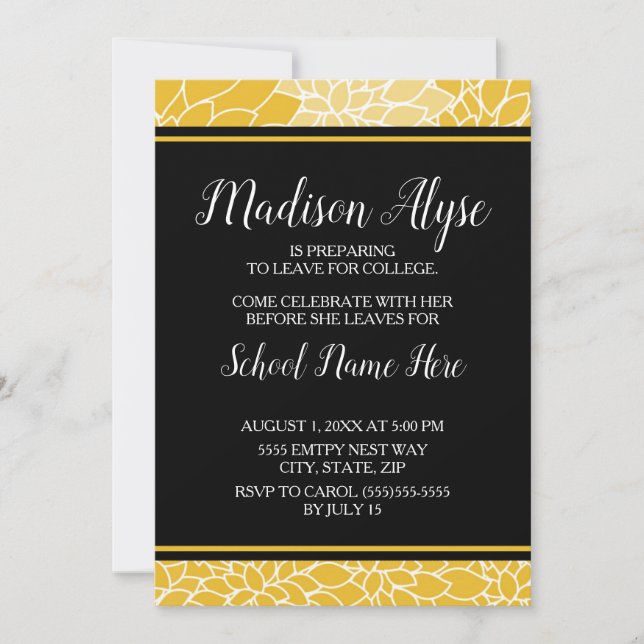 Invitación de Trunk Floral Negro Amarillo para Fie (Anverso)