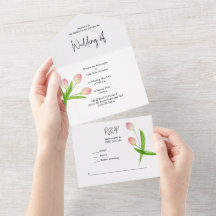 Invitación de tulipán acuarela rosa todo en uno