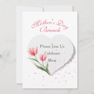 Invitación de Tulipanes Rosados Elegantes y Corazó