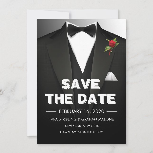 Invitación de Tuxedo para guardar la fecha (Anverso)