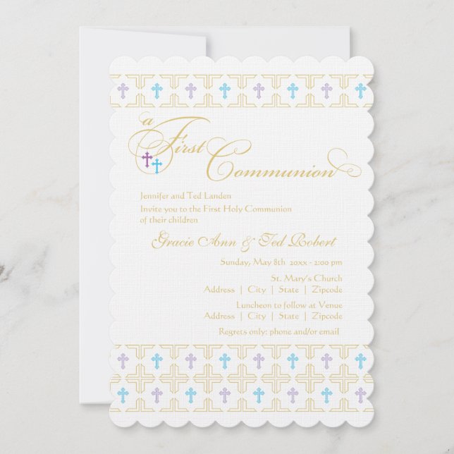 Invitación de Twin Boy y Chica First Communition (Anverso)
