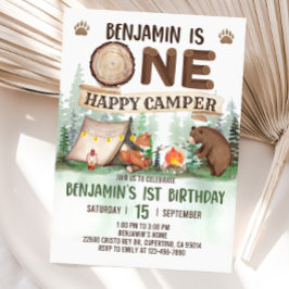 Invitación de un campamento feliz a un cumpleaños