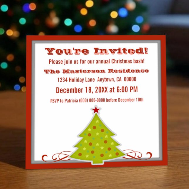 Invitación de un caprichoso Fiesta de árbol de Nav (Whimsical Christmas Tree Party Invite)