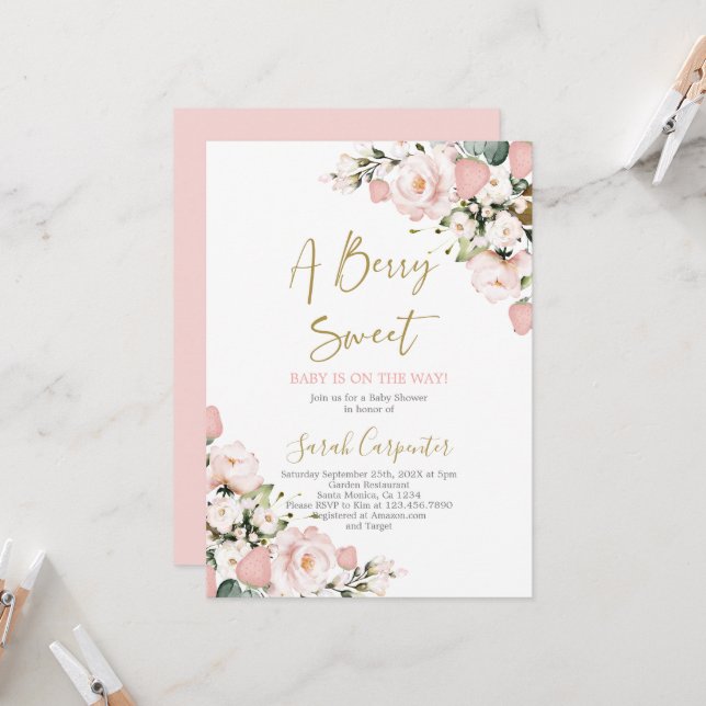 Invitación de un Chica de Baby Shower dulce de Ber (Anverso/Reverso In Situ)