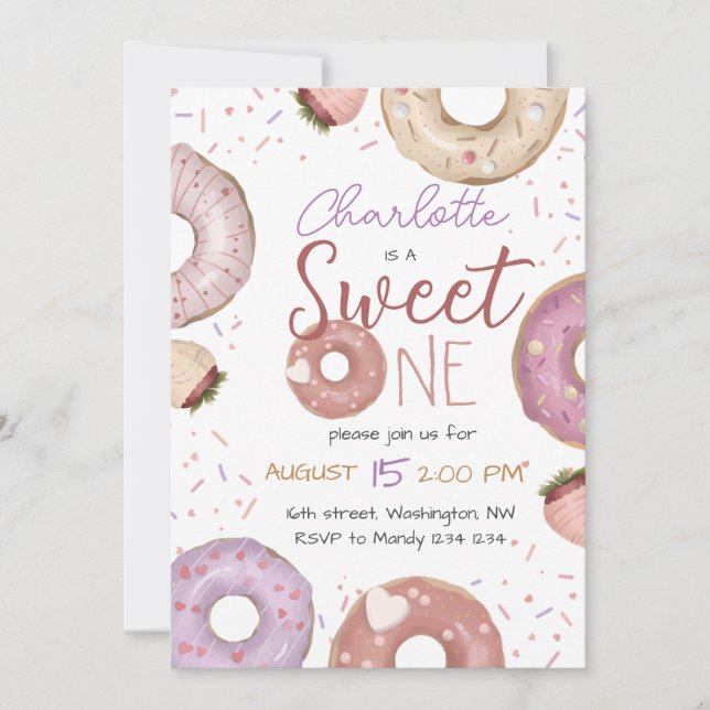 Invitación de un cumpleaños a Donut Sweet (Anverso)