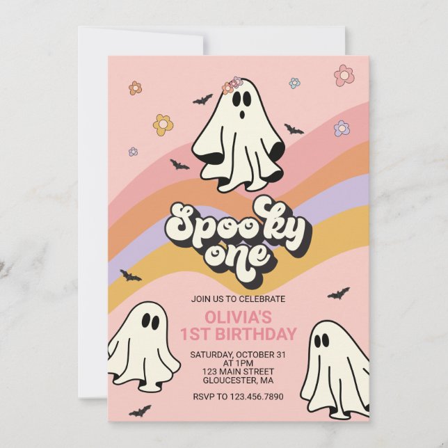 Invitación de un cumpleaños a Hippie Halloween Fan (Anverso)