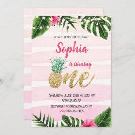 Invitación de un cumpleaños a Pink Aloha Gold