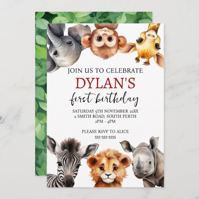Invitación de un cumpleaños a Safari Wild (Anverso / Reverso)