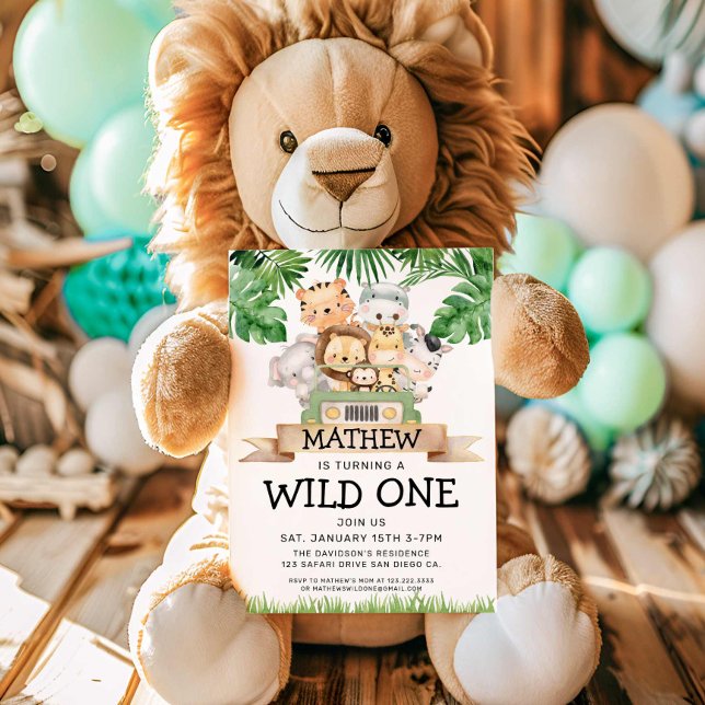 Invitación de un cumpleaños a Safari Wild (Wild One Safari First birthday Invitation)