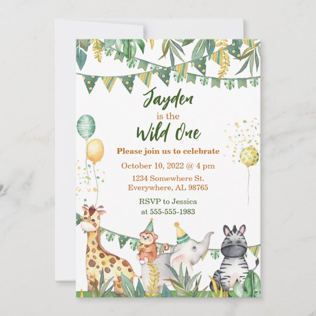 Invitación de un cumpleaños a Safari Wild (Anverso)