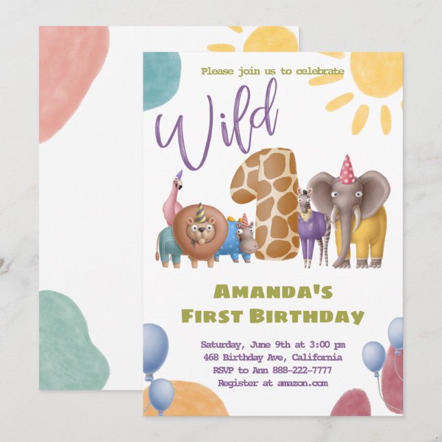Invitación de un cumpleaños a Safari Wild (Anverso / Reverso)