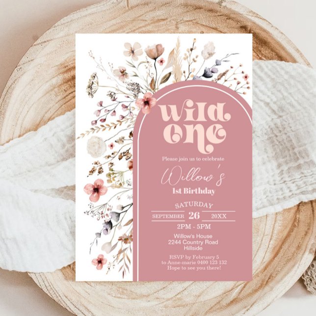 Invitación de un cumpleaños a Wildflower Wild (Wildflower Wild One 1st Birthday Invitation)