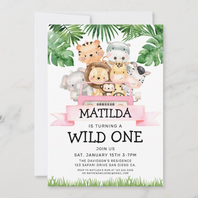 Invitación de un cumpleaños al Safari de la Selva  (Anverso)