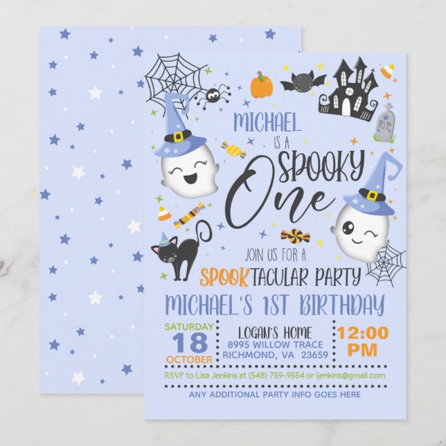 Invitación de un cumpleaños espeluznante - Azul (Anverso / Reverso)