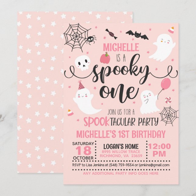 Invitación de un cumpleaños espeluznante - Chica ( (Anverso / Reverso)