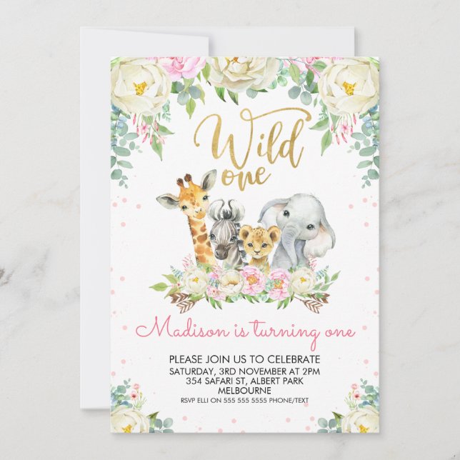Invitación de un cumpleaños para Floral blanca ros (Anverso)