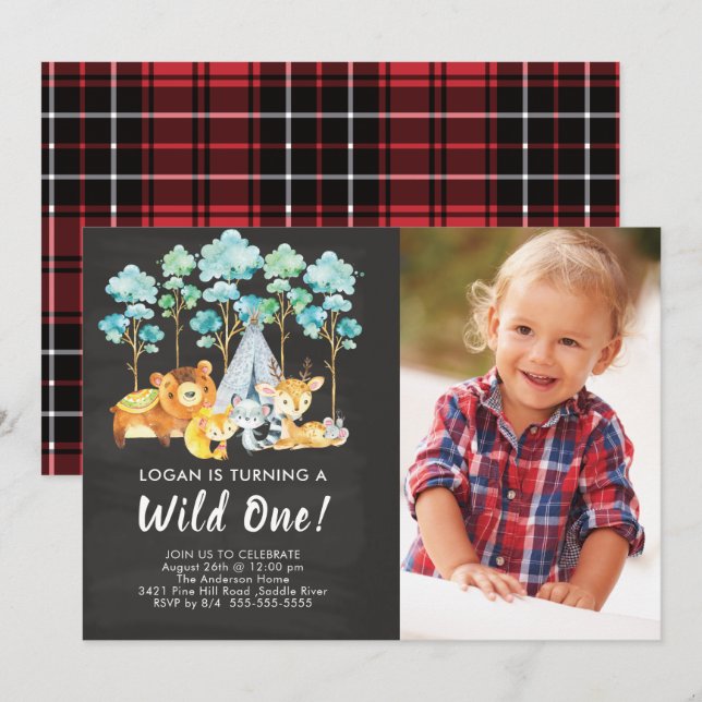Invitación de un cumpleaños para Woodland Wild (Anverso / Reverso)
