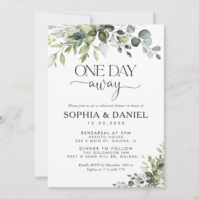 Invitación de un día para la boda de Eucalipto (Anverso)