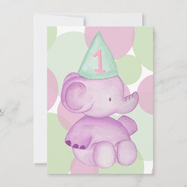 Invitación de un Fiesta de cumpleaños bebé elefant (Anverso)
