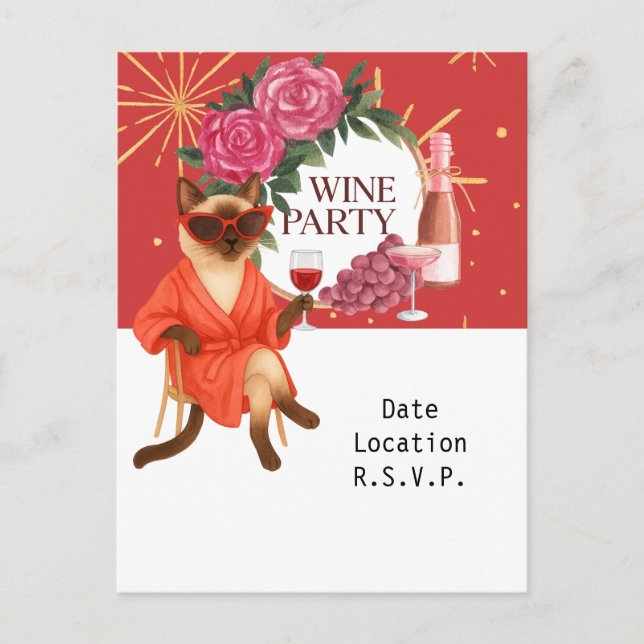 Invitación de un gato sachado de siamés que bebe p (Anverso)