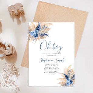 Invitación de un niño de Baby Shower de pampas Gra