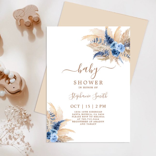 Invitación de un niño de Baby Shower de pampas Gra (Subido por el creador)