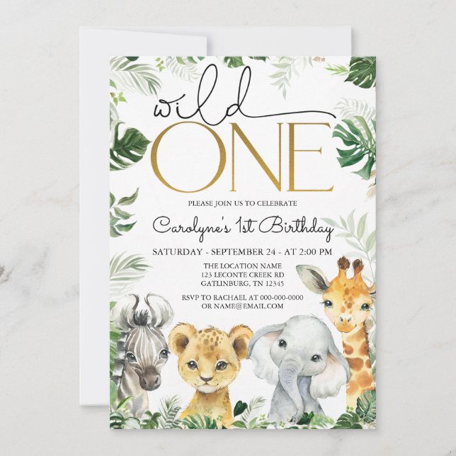 Invitación de un niño de cumpleaños salvaje (Anverso)