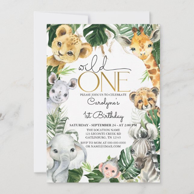 Invitación de un niño de cumpleaños salvaje (Anverso)