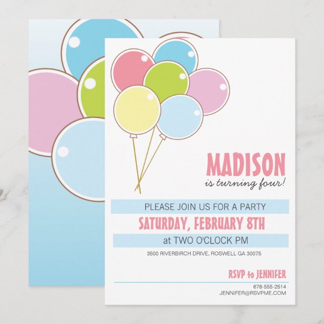 Invitación de un niño de la fiesta de cumpleaños c (Anverso / Reverso)