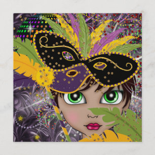 Invitación de un partido de disfraces de Mardi Gra