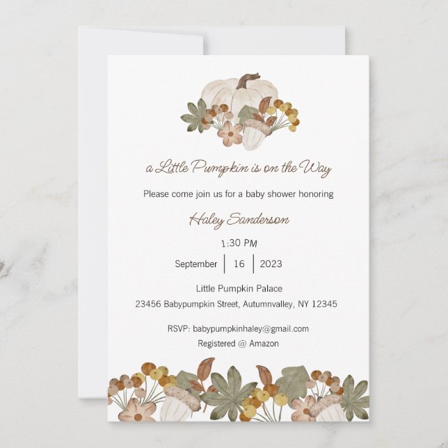 Invitación de un pequeño calabacín en camino, bebé (Anverso)