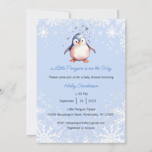 Invitación de Un Pequeño Pingüino en Camino, Bebé (Anverso)