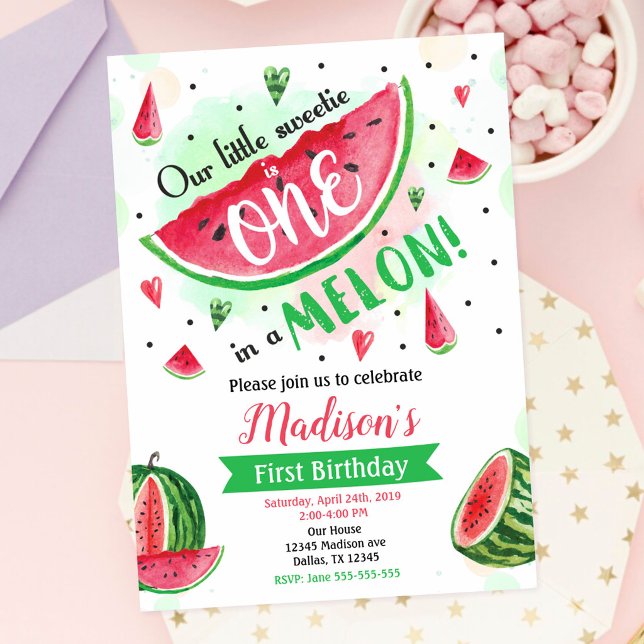 Invitación de una en un Melón, Cumpleaños 1º de Sa (Subido por el creador)