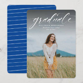 Invitación de una foto de graduado azul de guiones