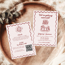 Invitación De Una Mano Dibujó Un Quirky Código QR Boda Rojo