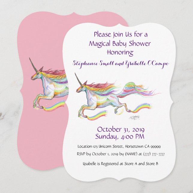 Invitación de unicornio a Baby Shower Personalizad (Anverso / Reverso)