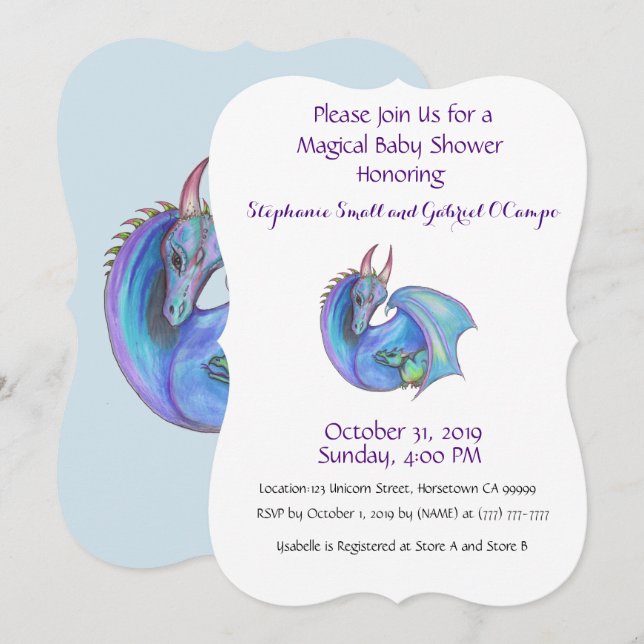 Invitación de unicornio a Baby Shower Personalizad (Anverso / Reverso)