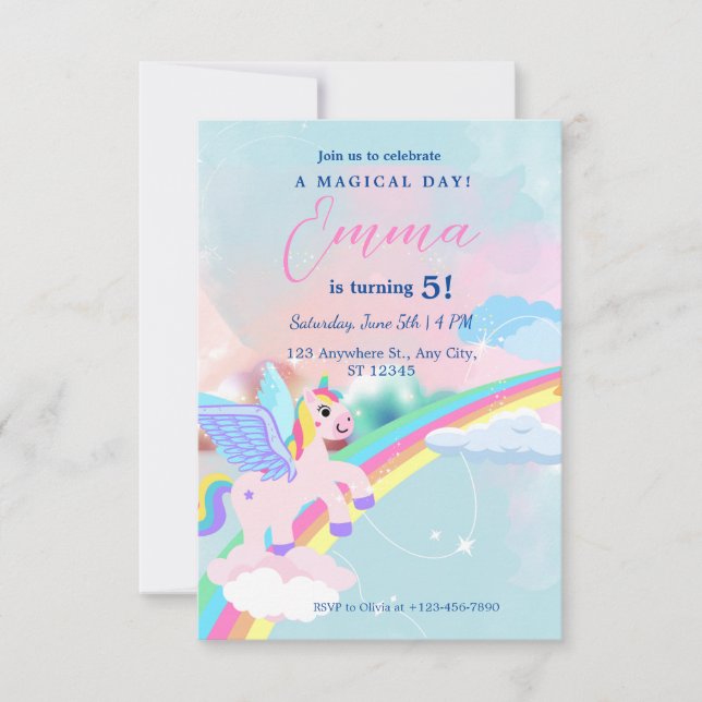 Invitación de unicornio a un niño (Anverso)