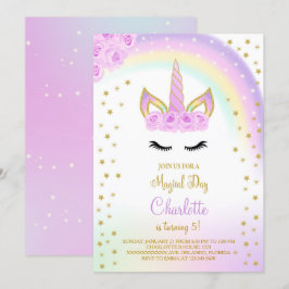 Invitación de Unicornio con Arcoíris Morado