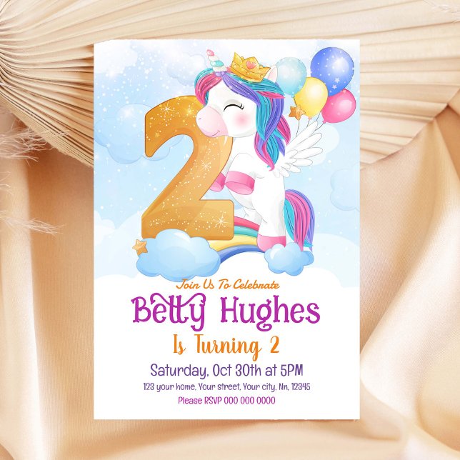 Invitación de Unicornio de 2º cumpleaños (Subido por el creador)