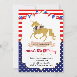 invitación de unicornio del 4 de julio