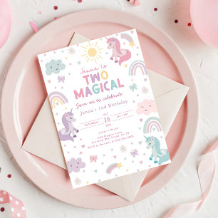 Invitación de Unicornio Dos Niñas Mágicas. 2do Cum